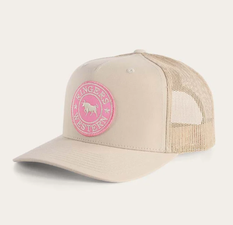 171120006-BOBO-PIBO Ringers Western Signature Bull Trucker Cap Bone & Pink