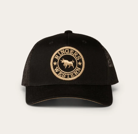 420257RW-BLK/GLD Ringers Western Kid's Signature Bull Trucker Cap Black & Gold