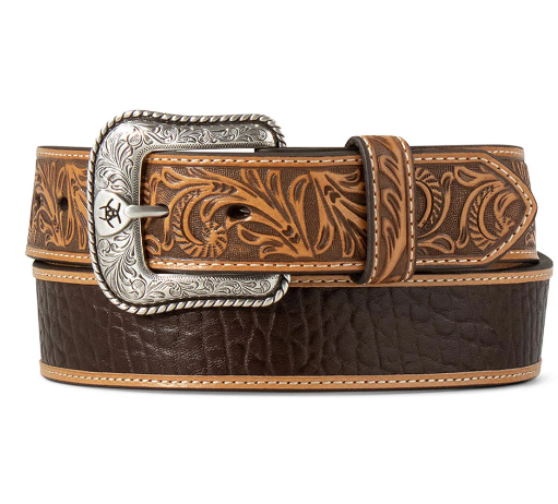 A1042902 Ariat Men's Belt 1 1/2' Crocodile Inlay Embossed Tabs Brown