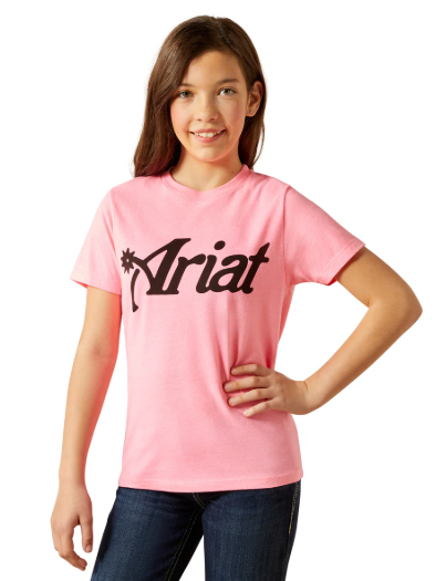 10063748 Ariat Girl's Spur Script Tee Neon Pink