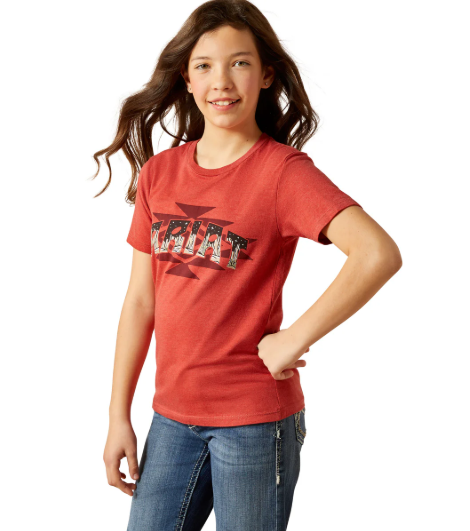 10063751 Ariat Girl's Logo Landscape Tee Tobasco