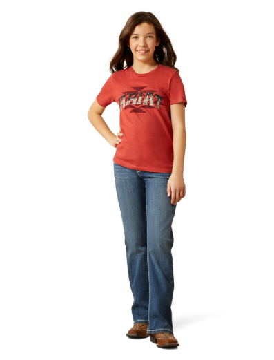 10063751 Ariat Girl's Logo Landscape Tee Tobasco