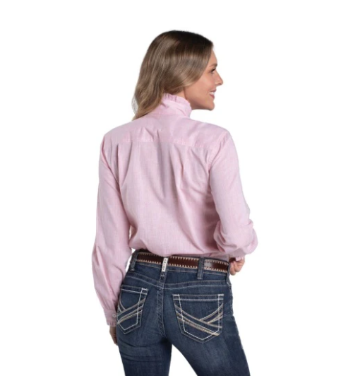 WWLS2628 Just Country Women's Abbey Frills Full Button Workshirt Powder Pink