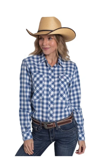 WWLS2630 Just Country Women's Abbey Full Button Check Workshirt Blue & White Check
