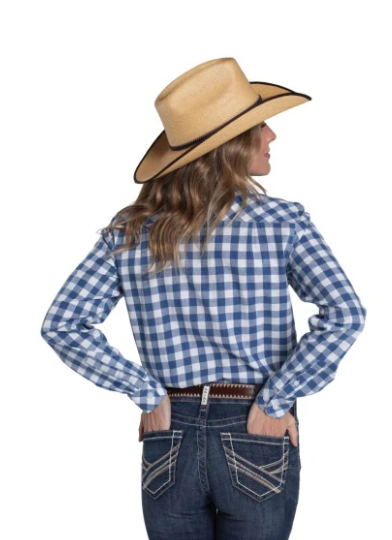 WWLS2630 Just Country Women's Abbey Full Button Check Workshirt Blue & White Check