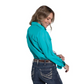 Just Country Women's Jahna Trim Half Button Workshirt Turquoise/White Confetti