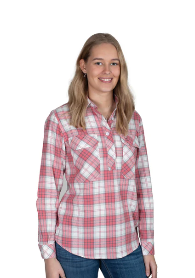 50505267 Just Country Women's Jahna Half Button Flannel Workshirt Dusty Rose/White