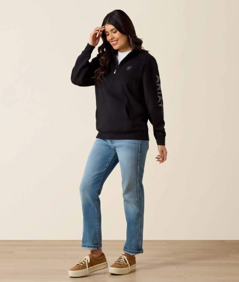 10063144 Ariat Women's Foundation Logo 1/2 Zip Sweatshirt Black