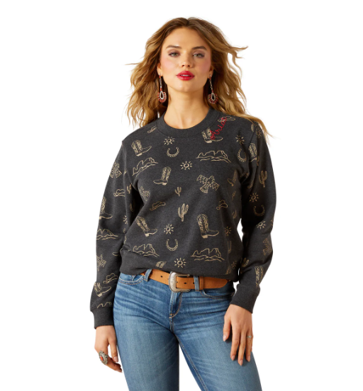 10062737 Ariat Women's Essential Crew Sweatshirt Black Heather