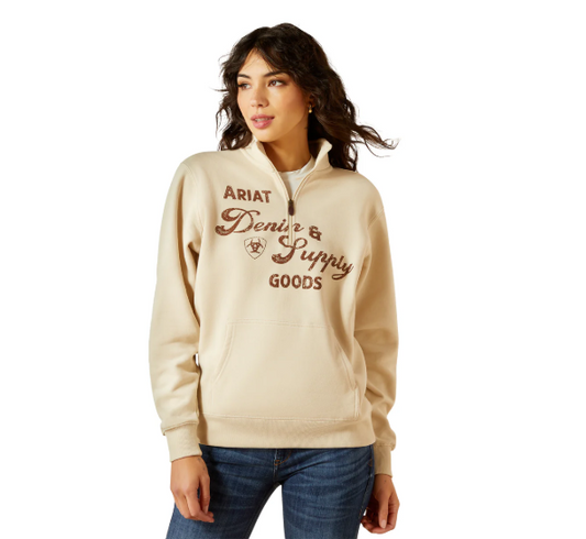 10062733 Ariat Women's Denim & Supply 1/2 Zip Sweatshirt Oyster Gray
