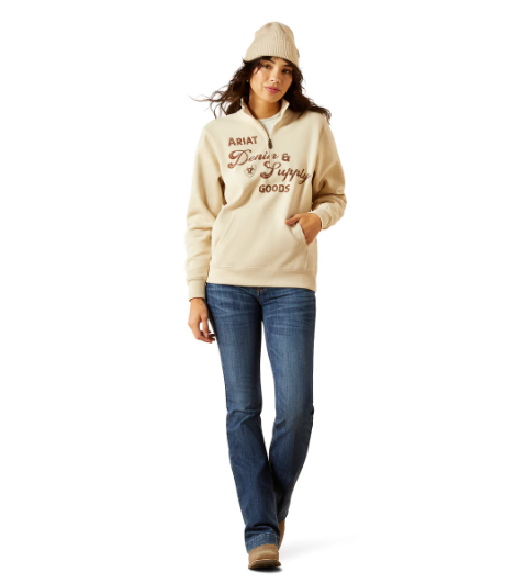 10062733 Ariat Women's Denim & Supply 1/2 Zip Sweatshirt Oyster Gray