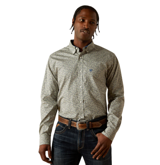 10062233 Ariat Men's Wrinkle Free Cade Fitted LS Shirt Light Grey