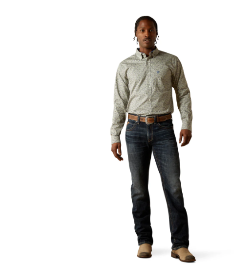 10062233 Ariat Men's Wrinkle Free Cade Fitted LS Shirt Light Grey