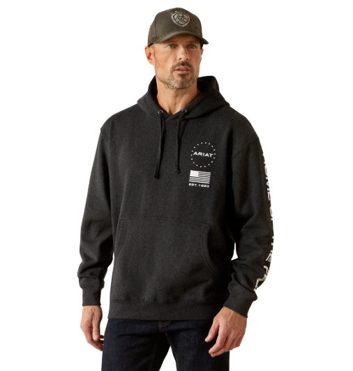 10062496 Ariat Men's Sponsor Patriot Hoodie Charcoal Heather