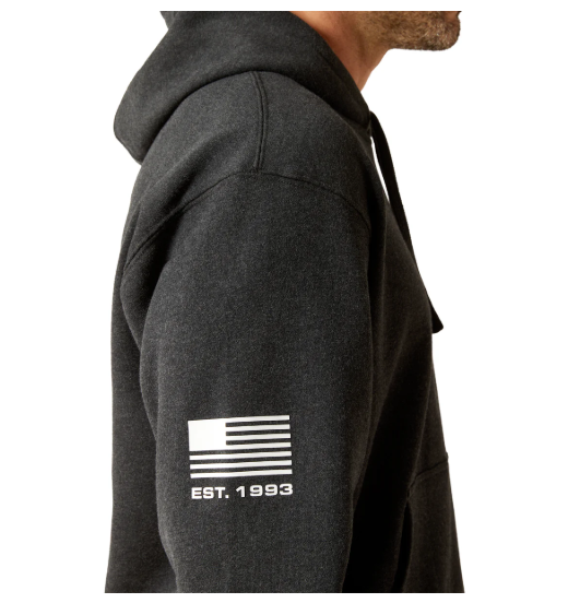 10062496 Ariat Men's Sponsor Patriot Hoodie Charcoal Heather