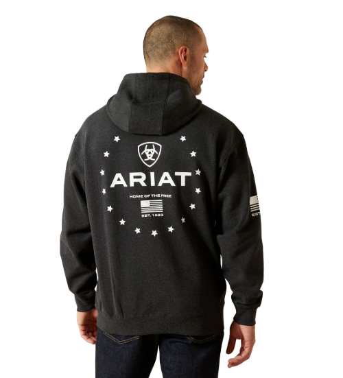 10062496 Ariat Men's Sponsor Patriot Hoodie Charcoal Heather