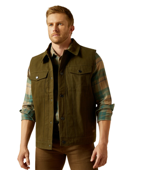 10062435 Ariat Men's Canvas Rancher Vest Desert Sand Khaki