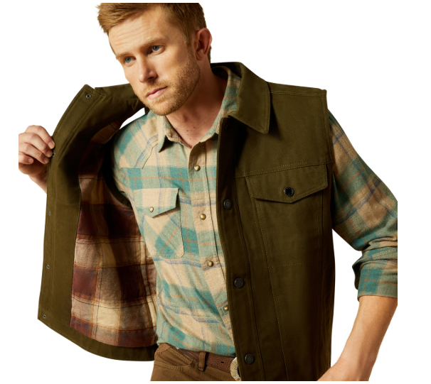 10062435 Ariat Men's Canvas Rancher Vest Desert Sand Khaki