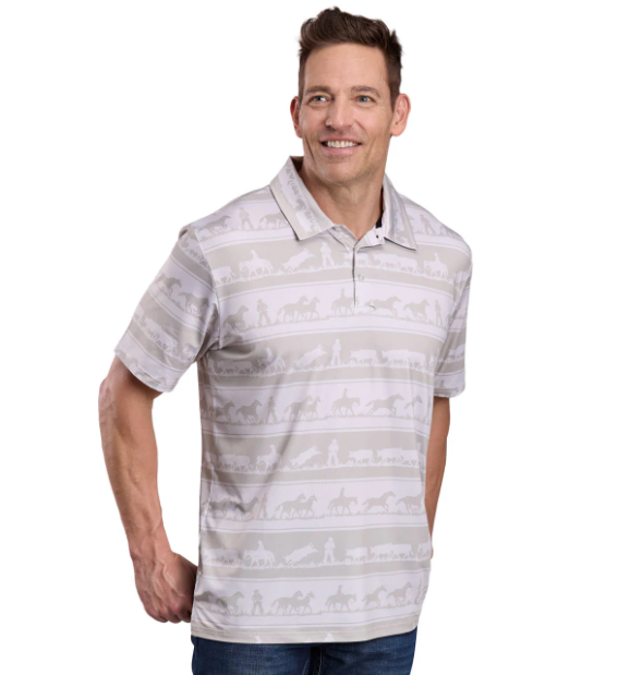 03-073-0227-0423 Roper Men's Active Collection SS Polo Print Brown