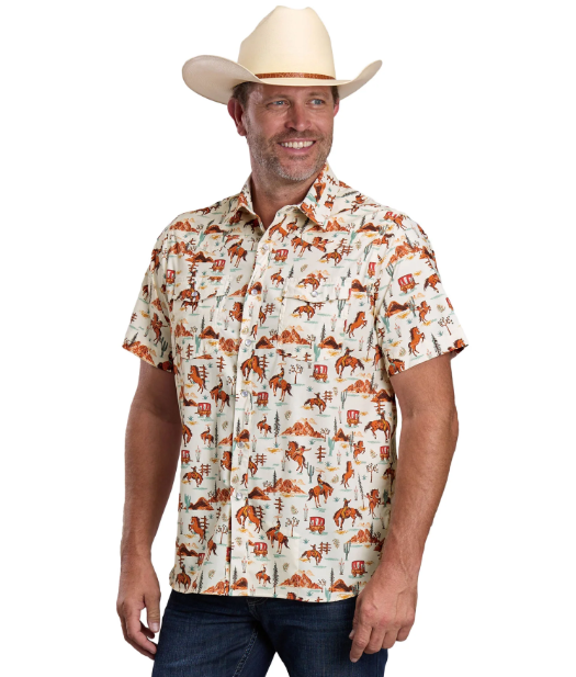 03-002-0124-5100 Roper Men's Active Collection SS Shirt Print White