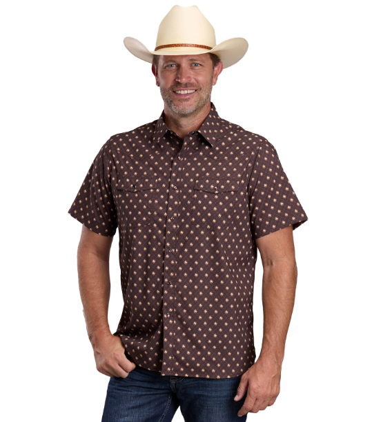 03-002-0124-5101 Roper Men's Active Collection SS Shirt Print Brown