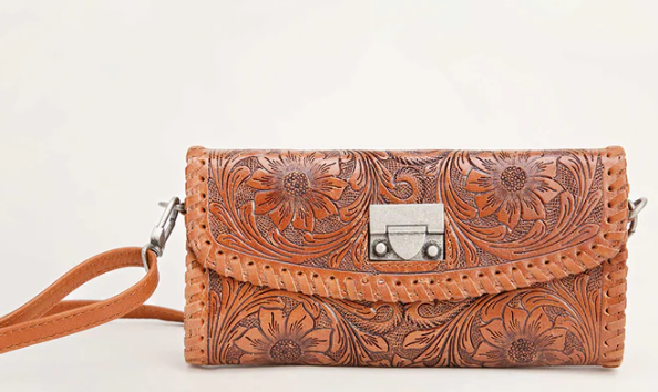 LW-SS25-046-CB Loyal West Elena Mini Bag Brown Hand Tooled Leather