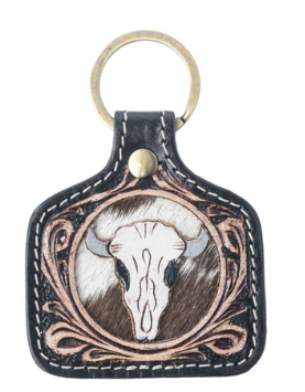 S-13795 Dusthorn Relic Hand Tooled Leather Key Fob In Wood Brown
