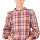 LC36-2005 Hitchley & Harrow Women's Dusty Pink, Tan, Burgundy & Blue Check Blouse