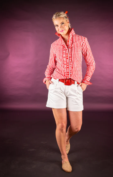 F2003 Hitchley & Harrow Women's Fitted Red & White Gingham Shirt