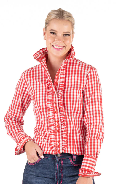 F2003 Hitchley & Harrow Women's Fitted Red & White Gingham Shirt