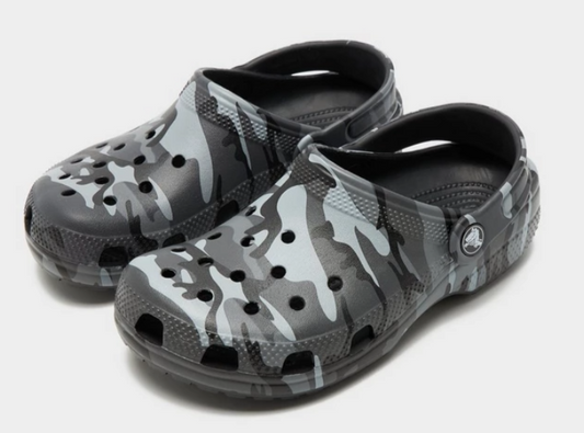 211880-0DD/211879-0DD Classic Camouflage Crocs Kid's Black & Silver