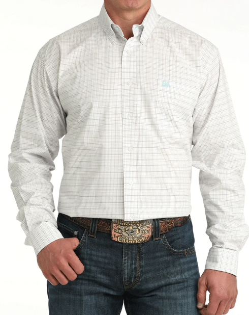 MTW1106056 Cinch Men's White Plaid Shirt