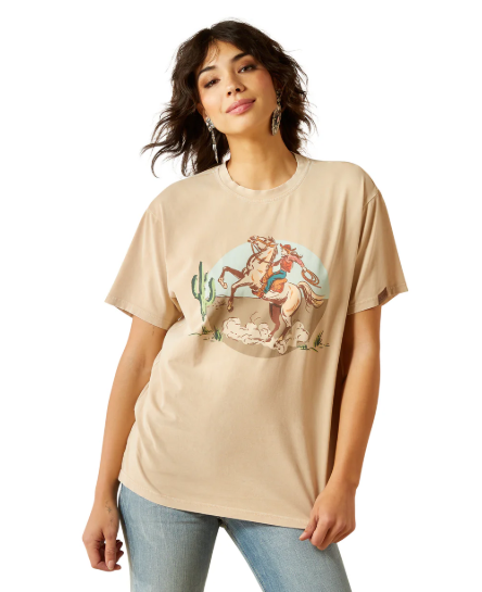 10062916 Ariat Women's Ride On SS Tee Oyster Gray Mineral Wash