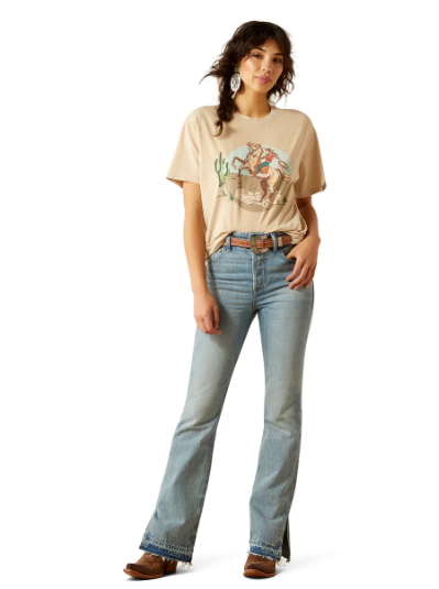 10062916 Ariat Women's Ride On SS Tee Oyster Gray Mineral Wash