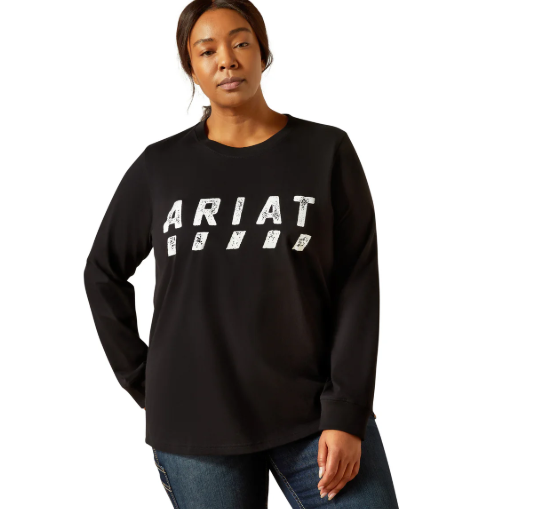 10062781 Ariat Women's Rebar Cotton Strong Logo LS Tee Black