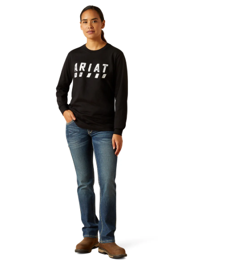 10062781 Ariat Women's Rebar Cotton Strong Logo LS Tee Black