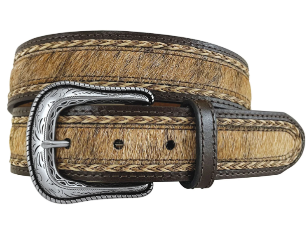 8693500 Roper Men's Leather Hair On Hide Belt Brown