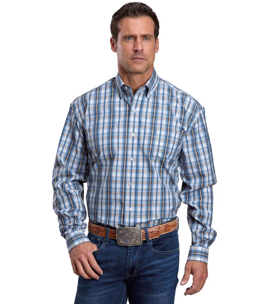 11-001-0579-2011 Stetson Mens Collection LS Shirt Plaid Blue