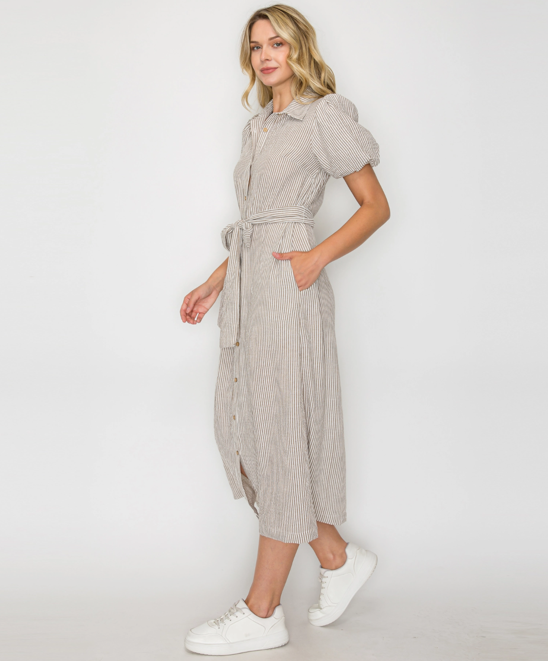 LWD2917_BRO Tortilla Stripe Gingham Dress