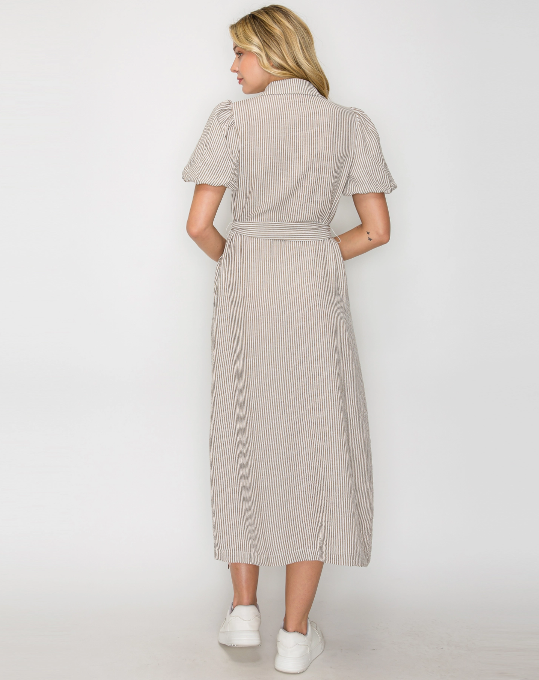 LWD2917_BRO Tortilla Stripe Gingham Dress