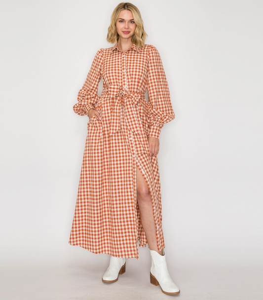 LWD3191_RUS  Rust Gingham Daydream Maxi Dress