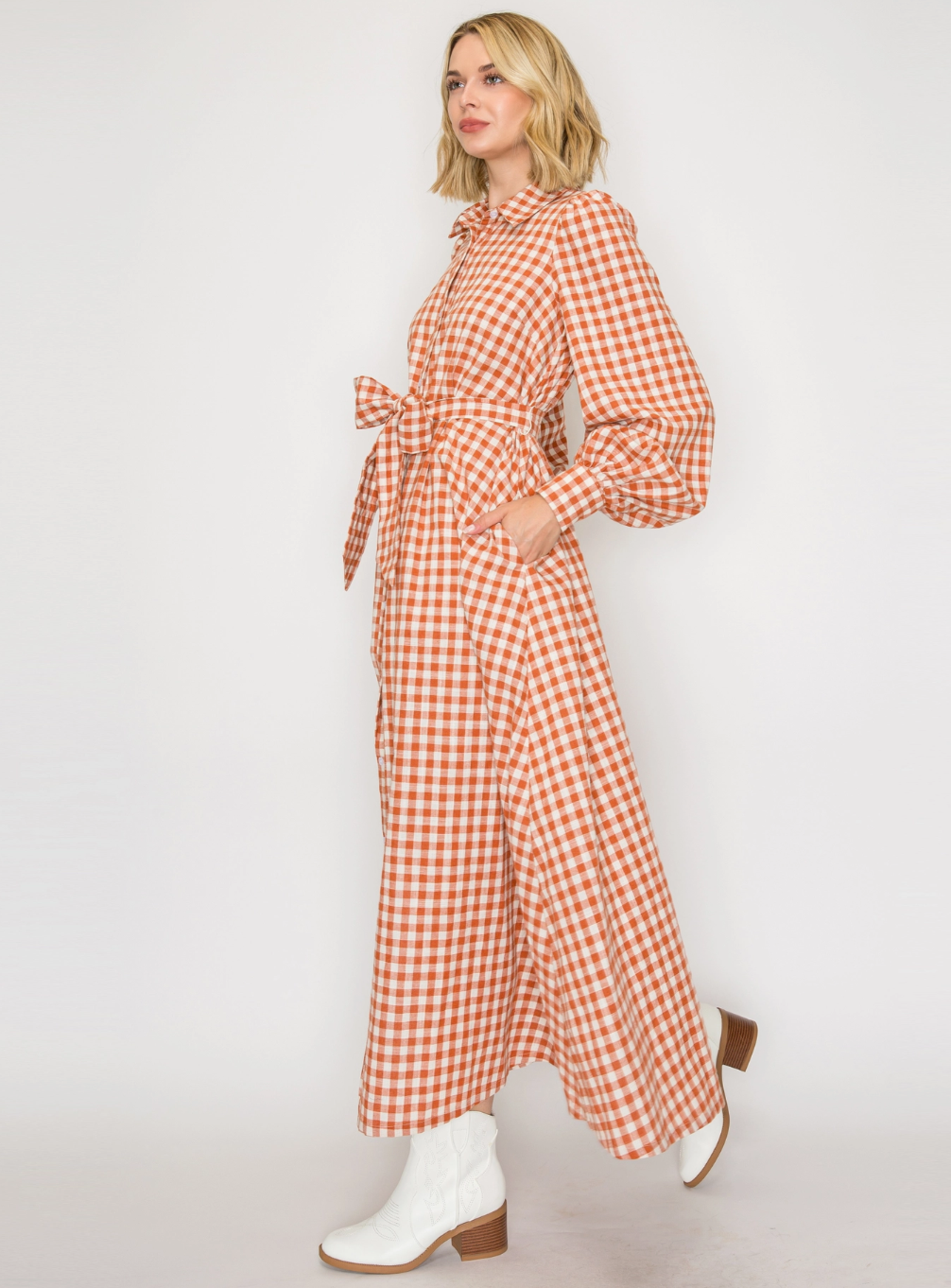 LWD3191_RUS  Rust Gingham Daydream Maxi Dress