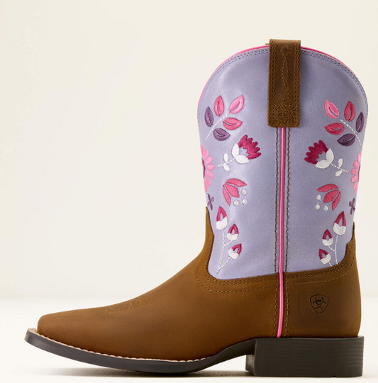 10074202 Ariat Kid's Wild Bloom West Distressed Brown/Mystic Lavender