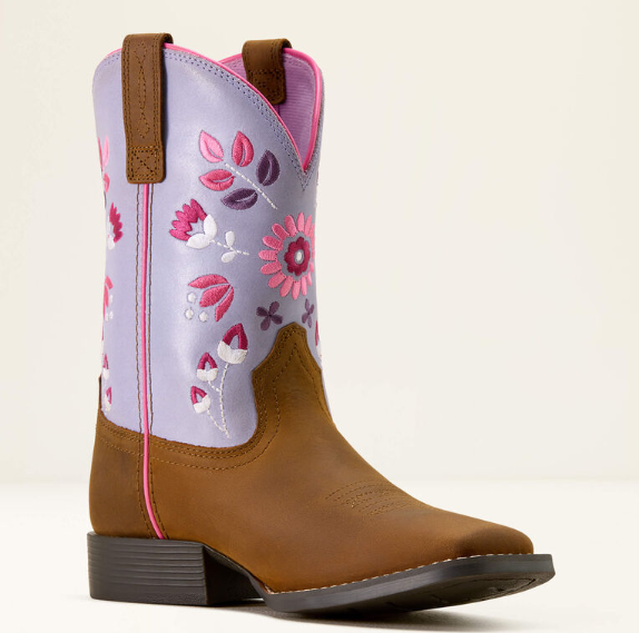 10074202 Ariat Kid's Wild Bloom West Distressed Brown/Mystic Lavender