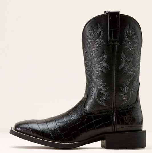 10074166 Ariat Men's Sport Latigo West Black Croc Print/Black Deertan