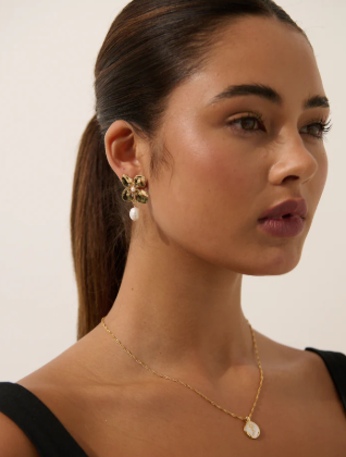 LS2021250-GLD Floral Pearl 18k Gold Plated Earrings