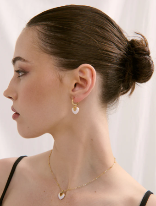 LS2021379-WHT Jules Heart White 18k Gold Plated Earrings