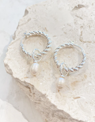 LS2021078-SIL Twist Pearl Drop Sterling Silver Plated Earrings
