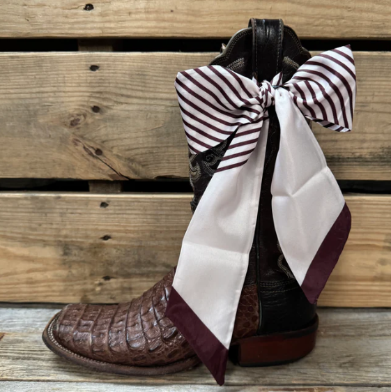 TW141 Cowgirl Necktie Burgundy & Cream Skinny Mini Wild Rag