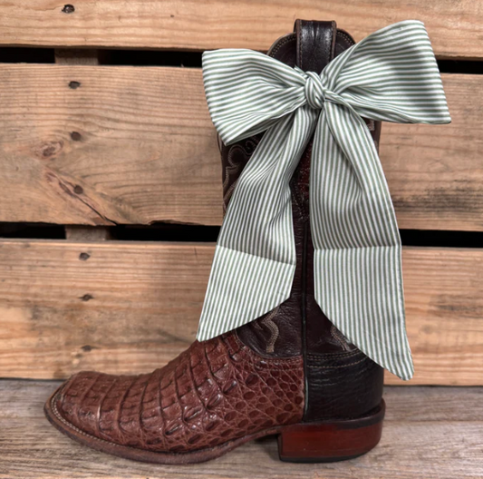 TW127 Cowgirl Necktie Green & White Skinny Mini Wild Rag